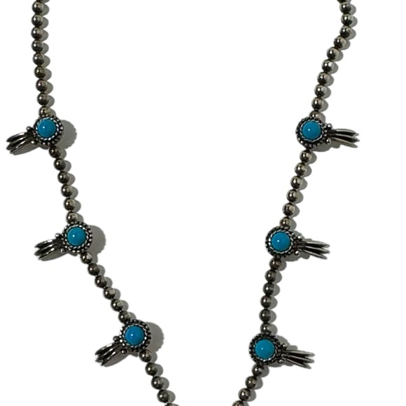 Squash Blossom Necklace Naja Charm Metal Faux Turquoise Native American Cowboys - Picture 4 of 8
